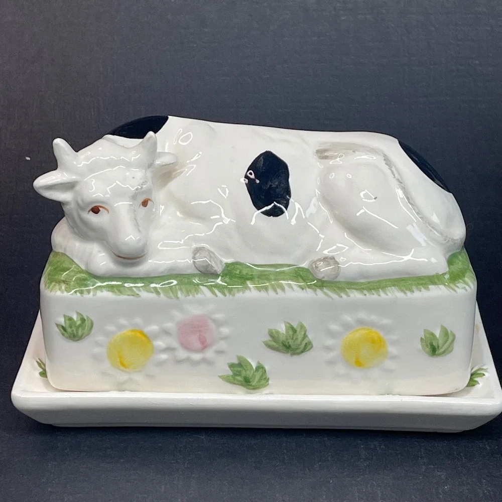 Vintage Gailstyn-Sutton Meadowland Cow Butter Dish 1982 Ceramic Farmhouse